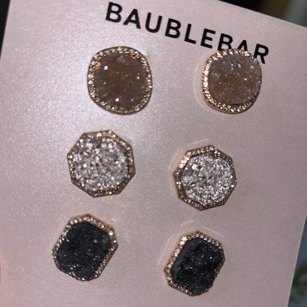 BaubleBar Sparkling Hexagon Earrings - Gold, Silver, Black